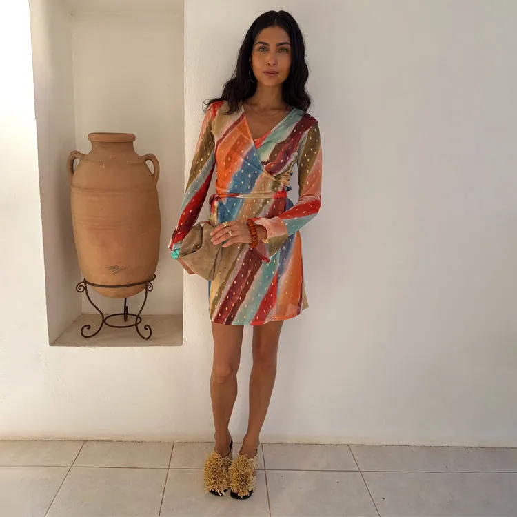 Day Love Art Soul Sunset Stripe Mini Wrap Dress