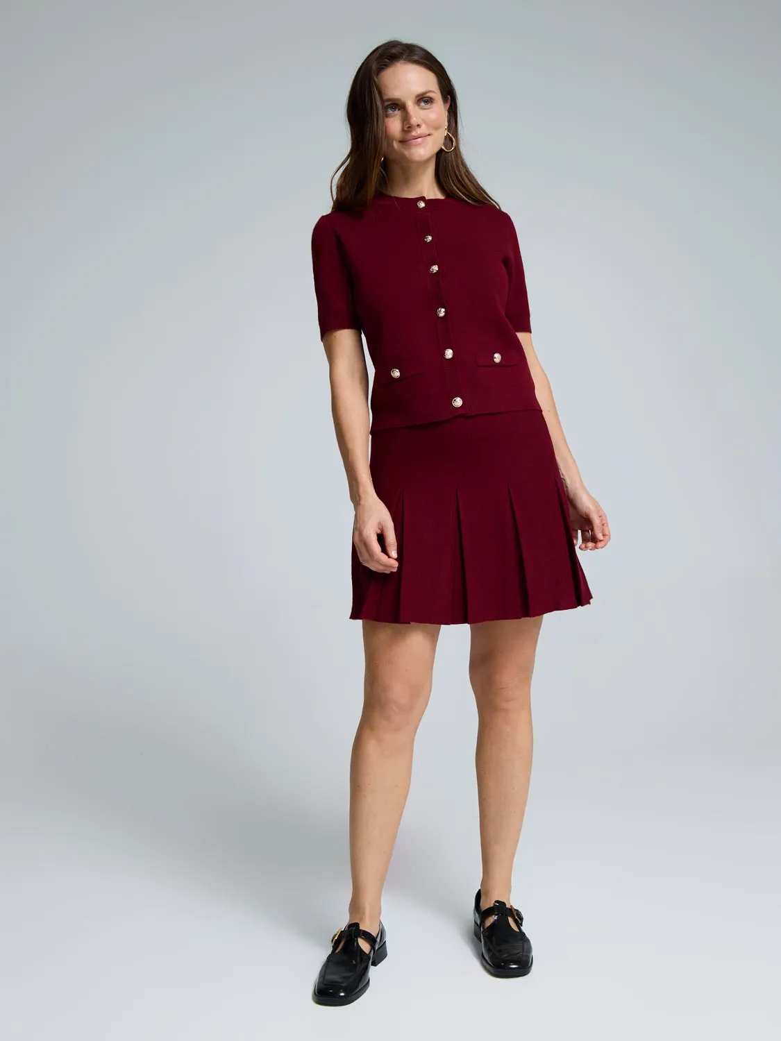 Striped Design Sweater Knit Pleated Mini Skirt