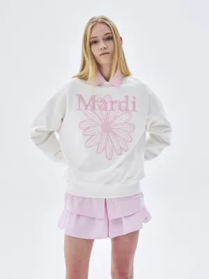 SWEATSHIRT FLOWERMARDI NEEDLEWORK_WHITE PINK Minimal Comfort