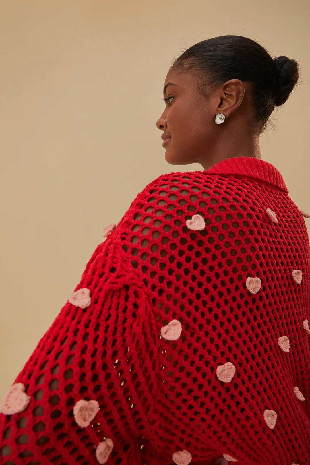 High Elasticity Smooth zipper closure Handmade Hearts Knit Sweater