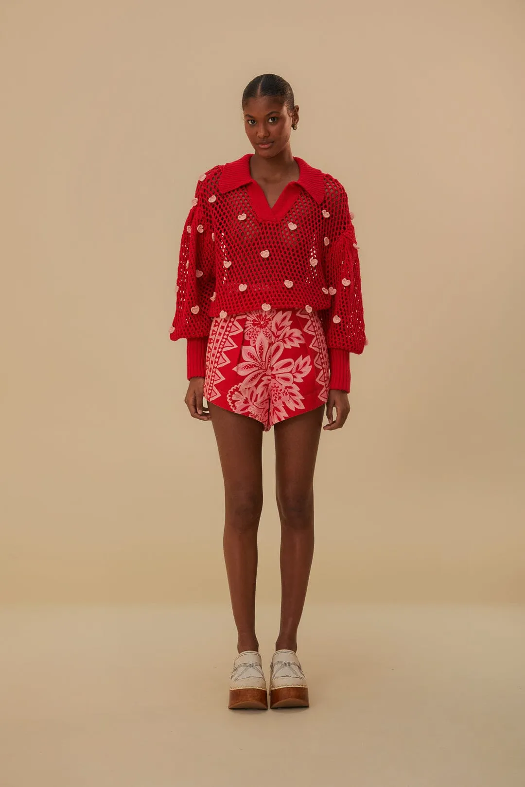 Handmade Hearts Knit Sweater Seamless construction ShrinkResistant Weave