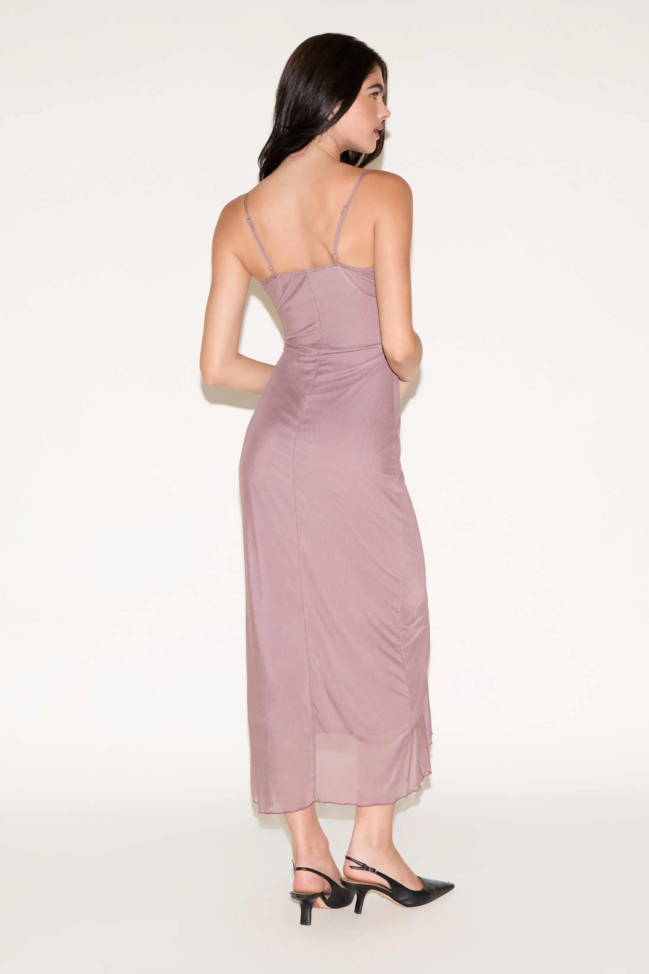 SWEETHEART NECK MESH RUFFLE SLIT MAXI DRESS Daily Movement