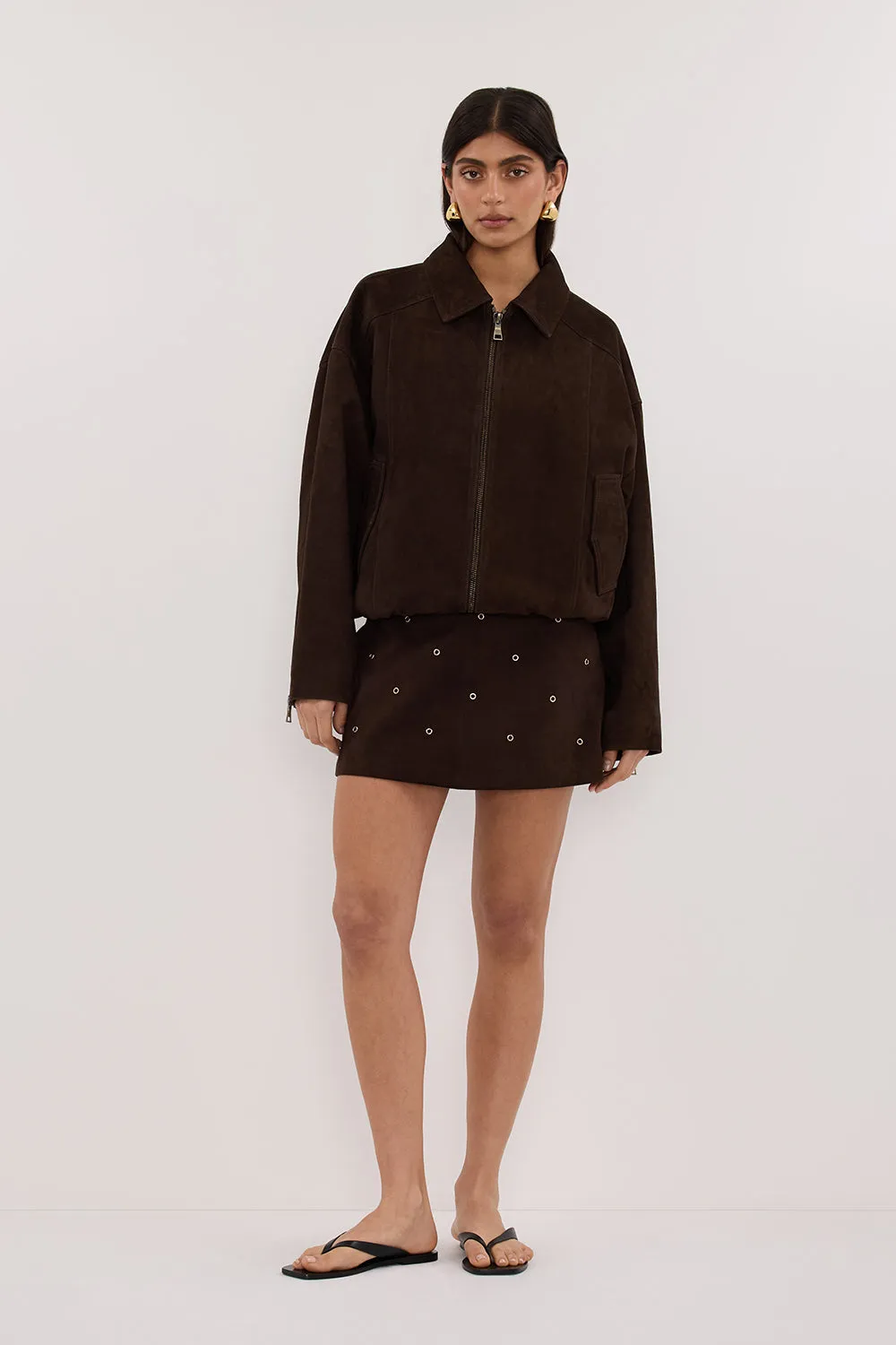 SYLVIE BITTER CHOC SUEDE MINI SKIRT Knitted Fabric