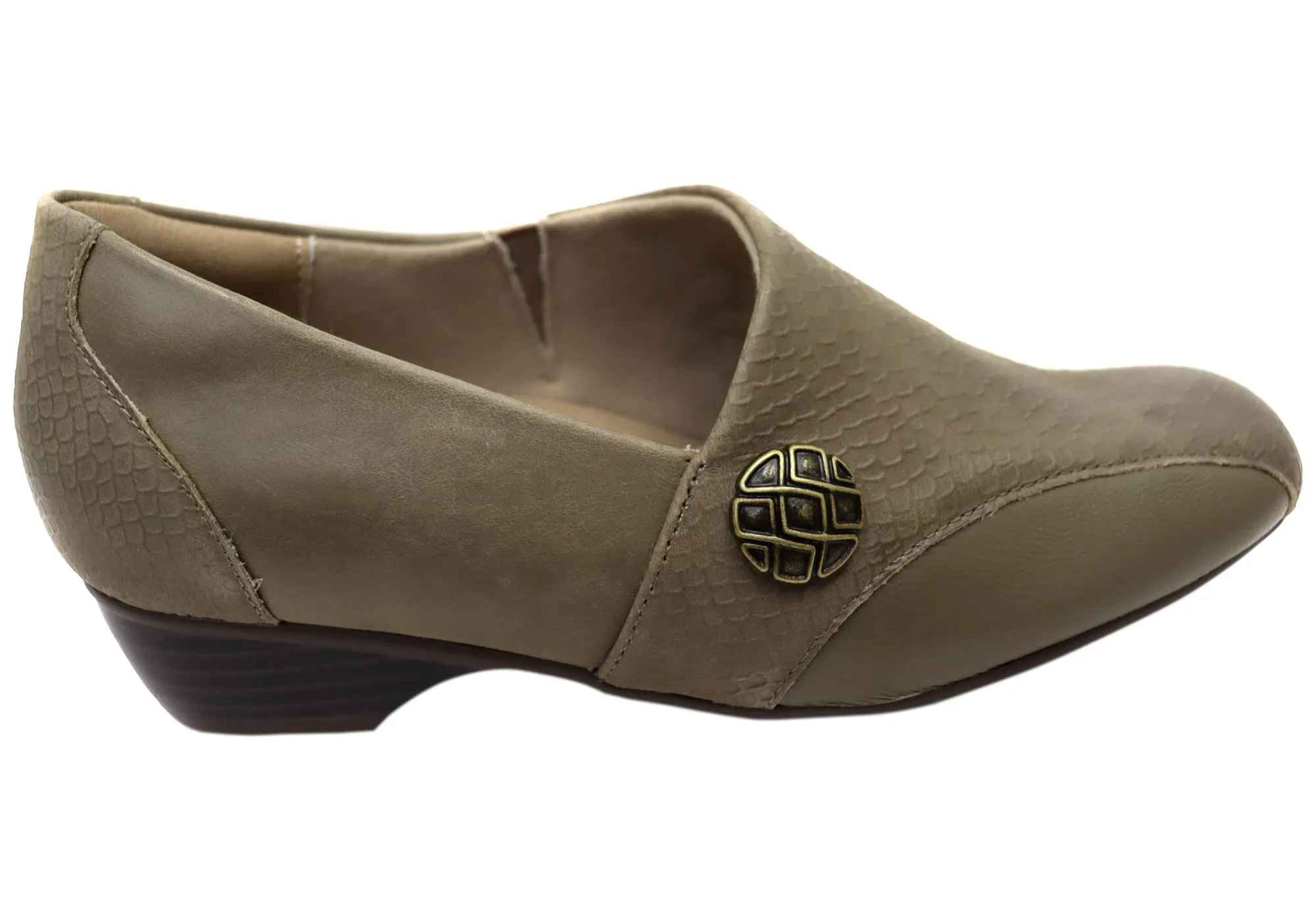 Homyped Thandi Stretch Womens Comfortable Leather Low Heel Shoes Slip-Resistant Heels Timeless Footwear