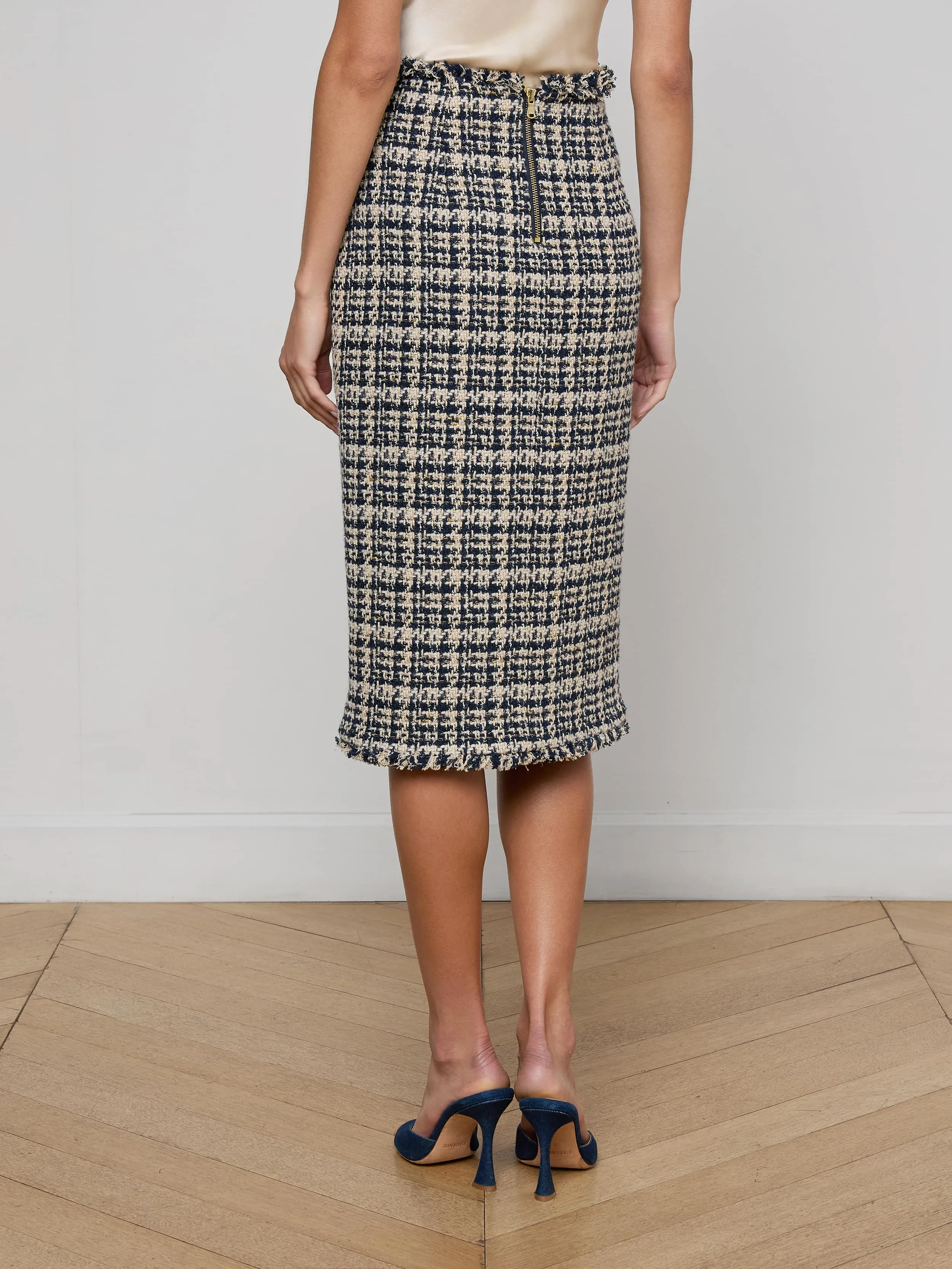 Weighted Hem urban scene Tai Tweed Midi Skirt