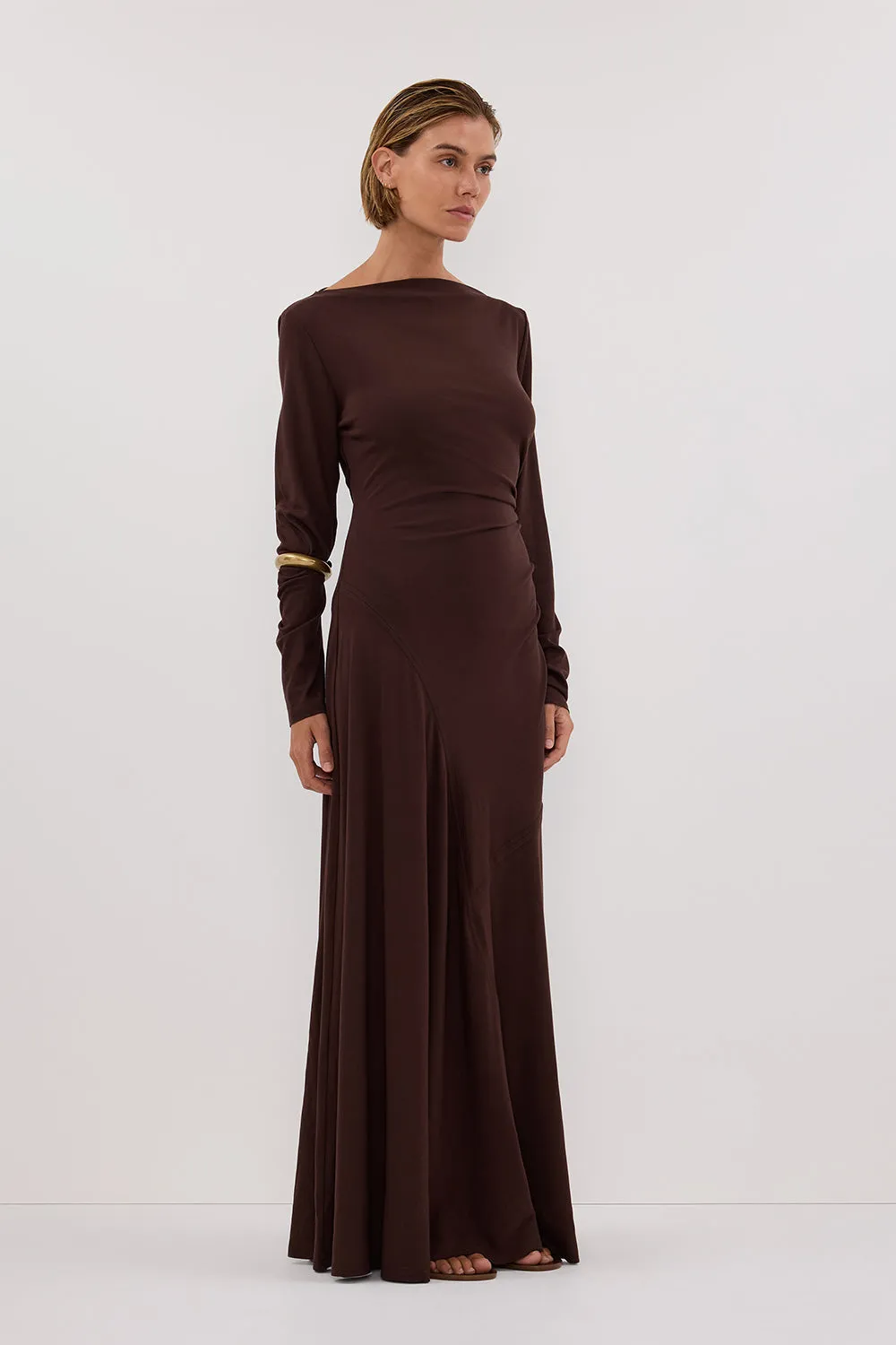 Texture Rich Ready Anytime HADLEY CHOC LONG SLEEVE KNIT MAXI DRESS