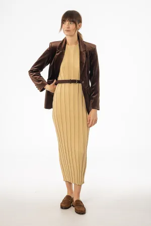 Subtle Look Polished Form Tan Wide Ribbed Maxi Dress