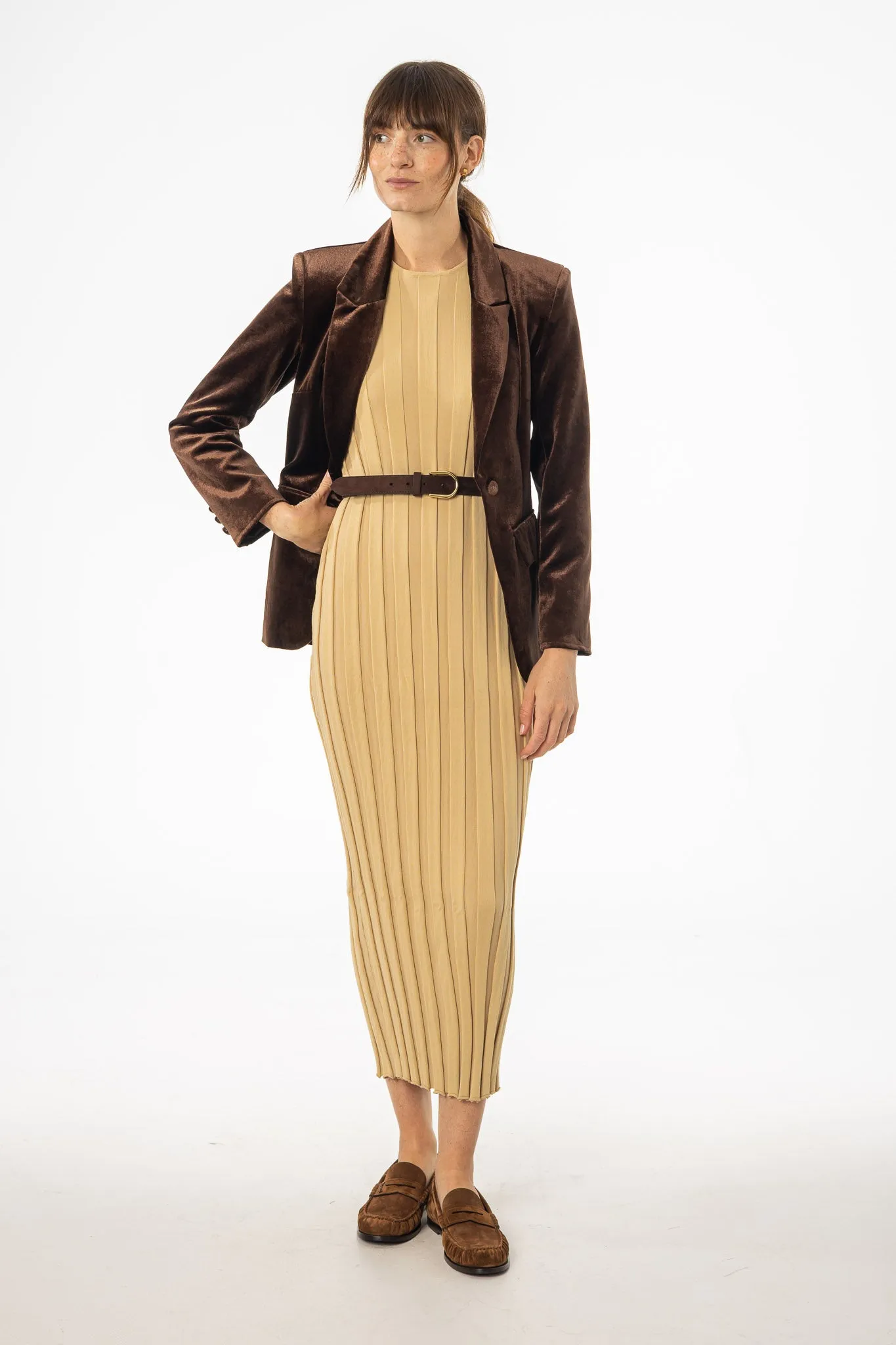 Subtle Look Polished Form Tan Wide Ribbed Maxi Dress