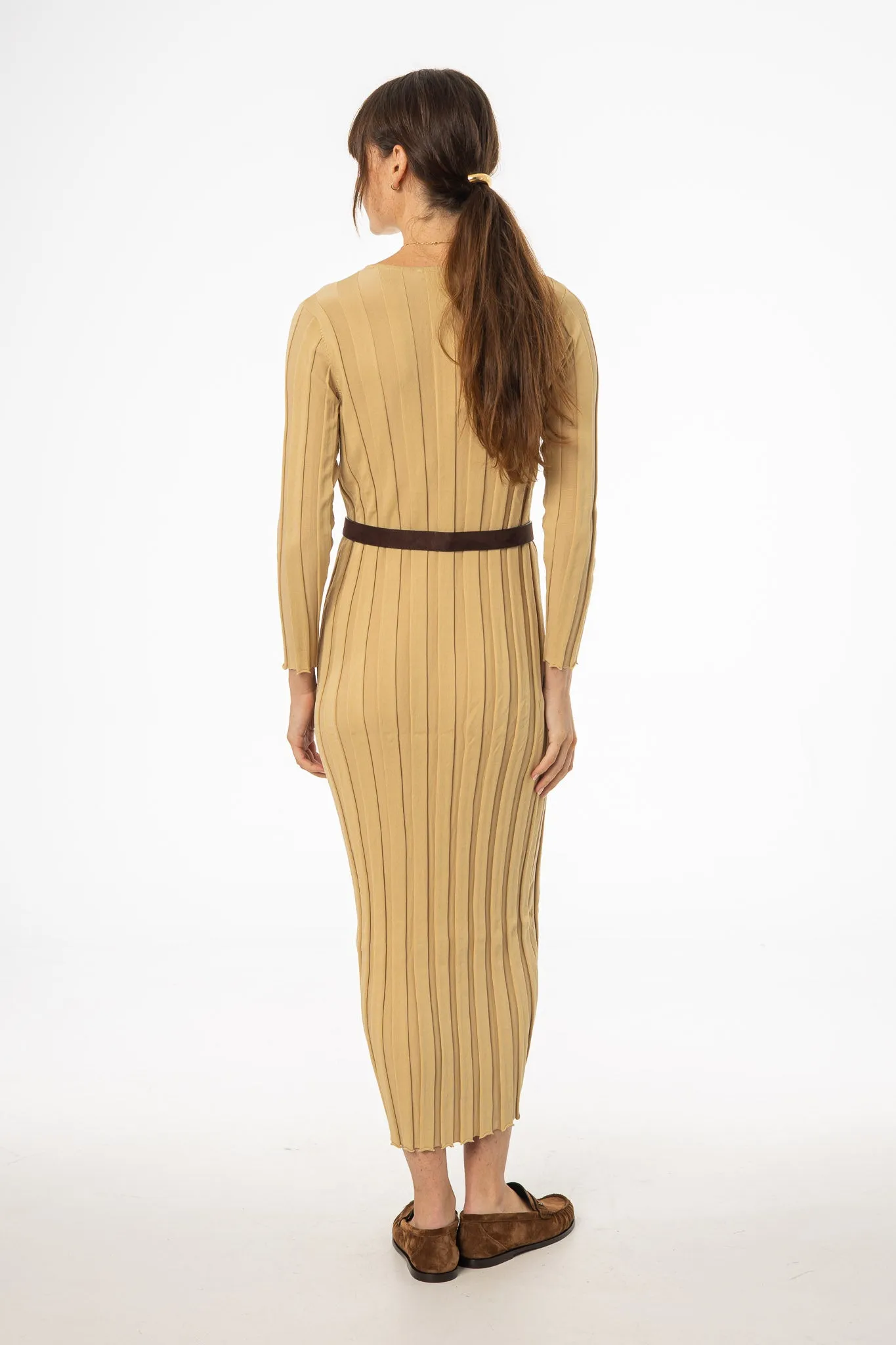 Tan Wide Ribbed Maxi Dress Easy Layering Piece Fashionable Wear