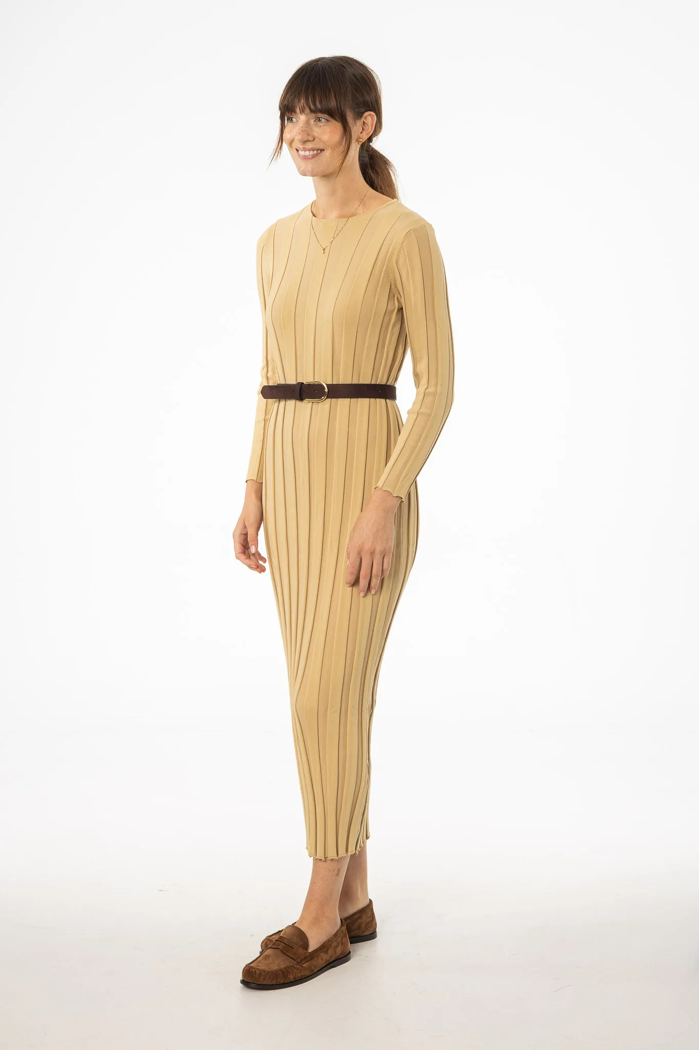 Lux Look Compressible Tan Wide Ribbed Maxi Dress