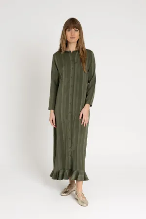 Green Striped Button Down Maxi Daily Comfort Sharp Motion