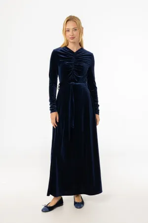 Fit Focused Grace Vibe Navy Ruched Velour Maxi Dress