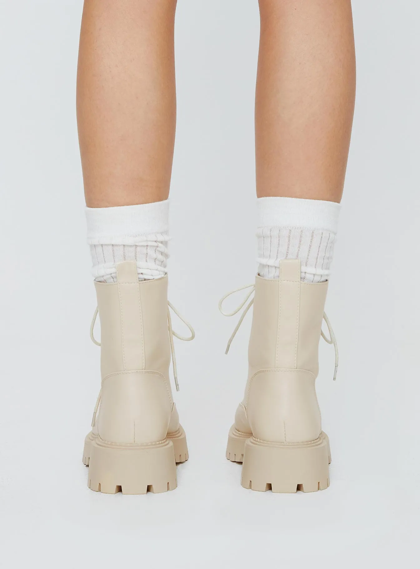 Dovie Combat Boots Ecru Athletic