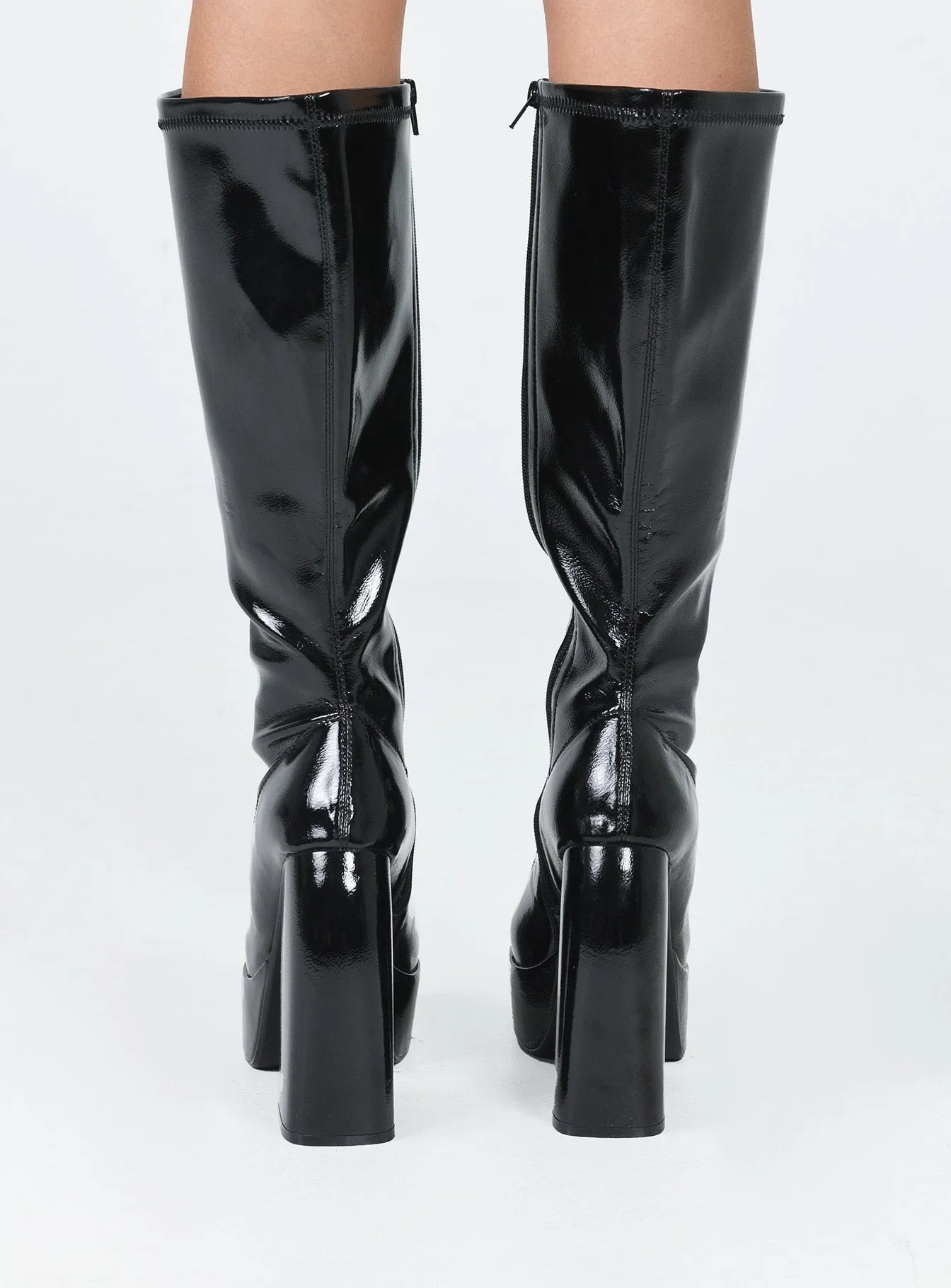 Durable Leather Elastic Stretch Temptation Boots Black