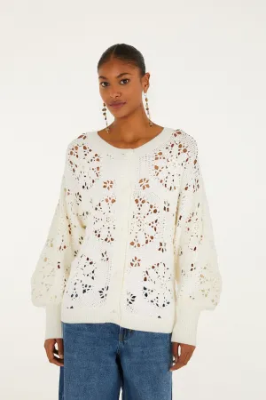 Off-White Crochet 3d Flower Knit Cardigan Subtle Elegance NonChlorine Bleached
