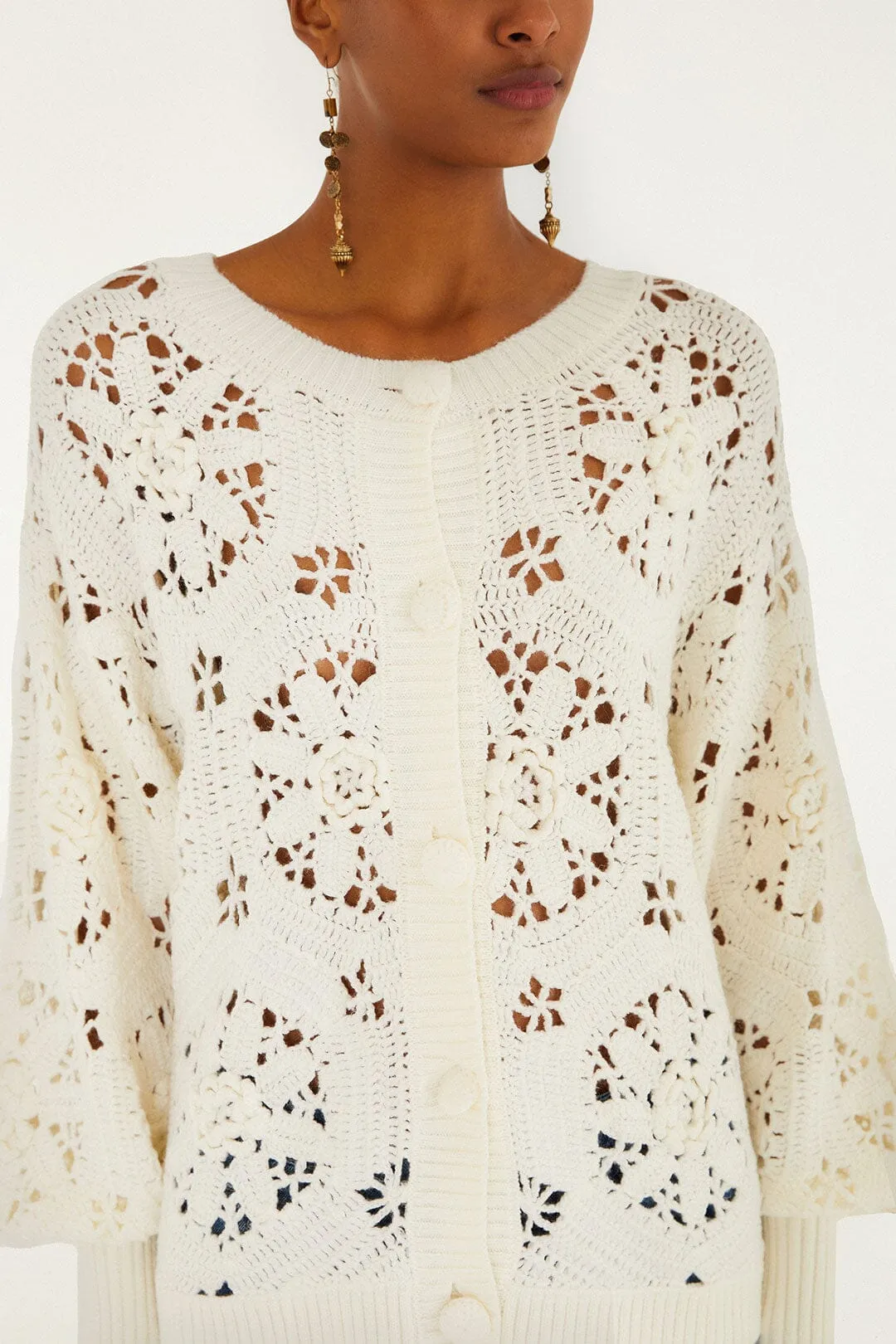 Off-White Crochet 3d Flower Knit Cardigan Everyday Use