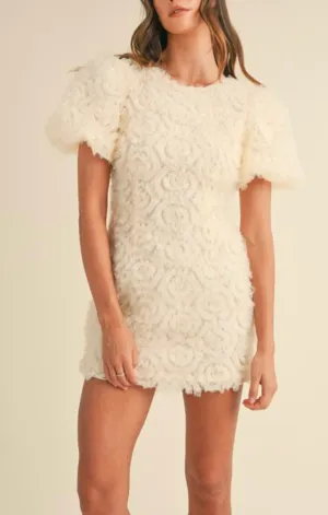 Rooftop-Event Delicate Mood Textured Floral Applique Mini Dress