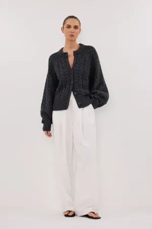 Gentle Fit DoubleLayered Hem TOM CHARCOAL CABLE KNIT?CARDIGAN