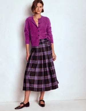 Josephine Wool Kilt Skirt-Brown, Teal & Pink Check Elasticized Hem