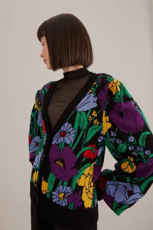 Grab And Go Versatile Warmth Black Bucolic Garden Knit Cardigan