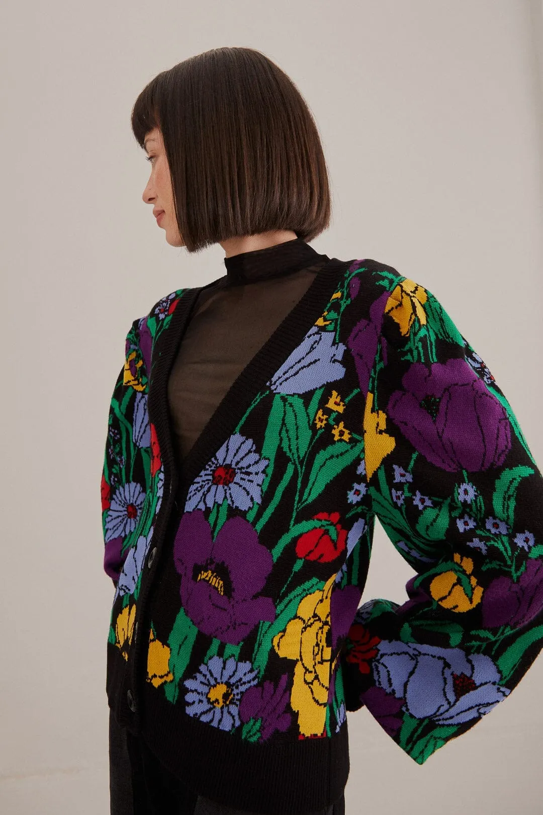 Grab And Go Versatile Warmth Black Bucolic Garden Knit Cardigan