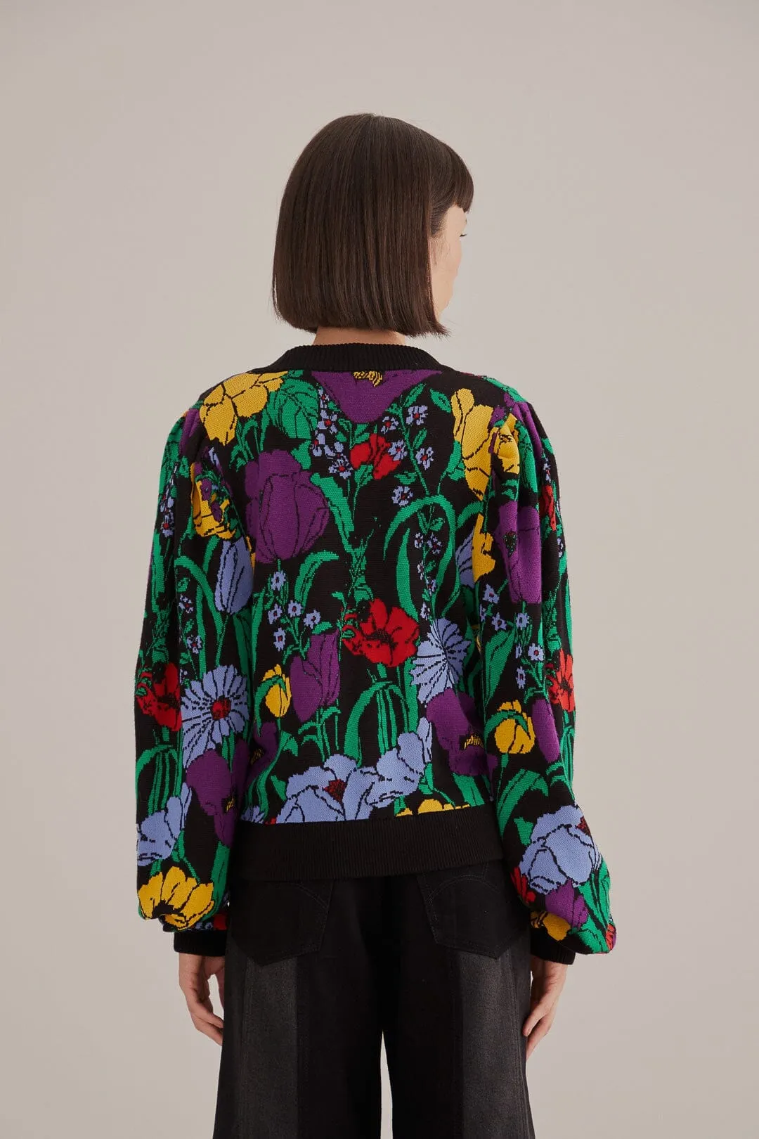 Black Bucolic Garden Knit Cardigan Anti Pilling