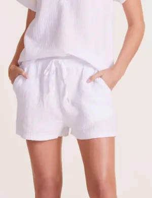 Tie Waist Short, White Tailored Fit Easy Stretch Fit