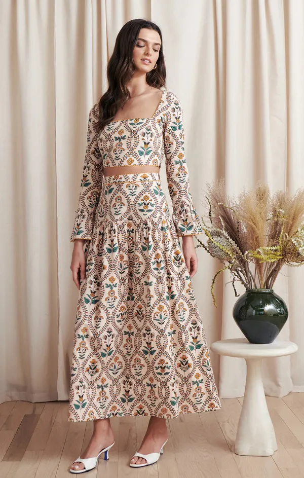 Wila Marigold Tile Midi Skirt Set Graceful Look Must Have Feature