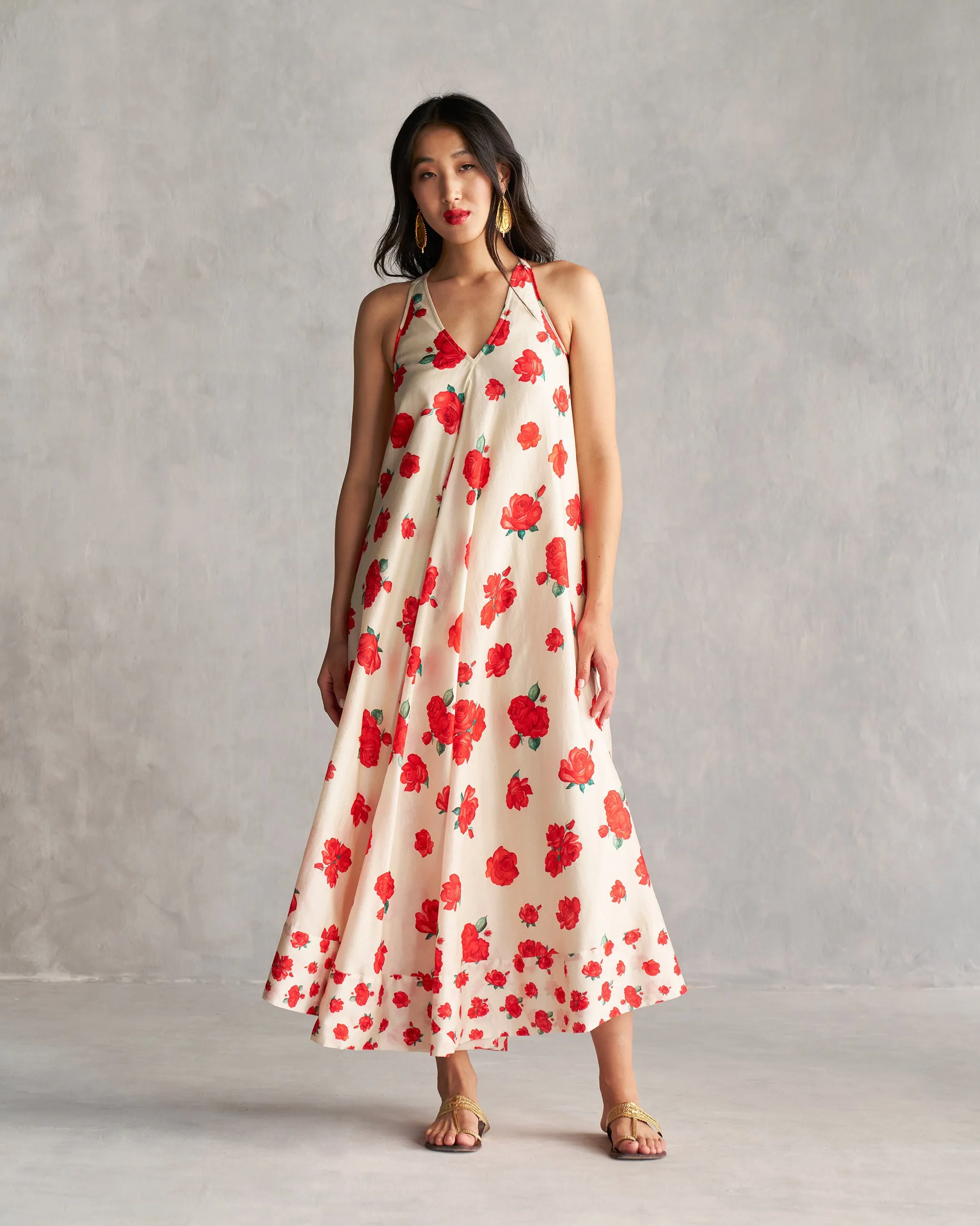 Low-Waist Akira Twistback Dress - Ivory & Red