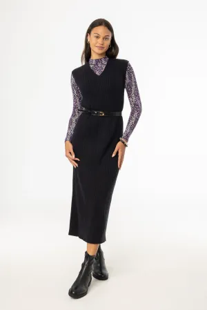 Black V Neck Knit Maxi Dress Smart Fashion