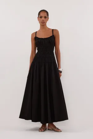 TOBY BLACK COTTON MIDI DRESS Sheer Element Artistic Shape