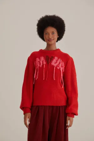 Daily Comforted Amour Embroidered Knit Sweater