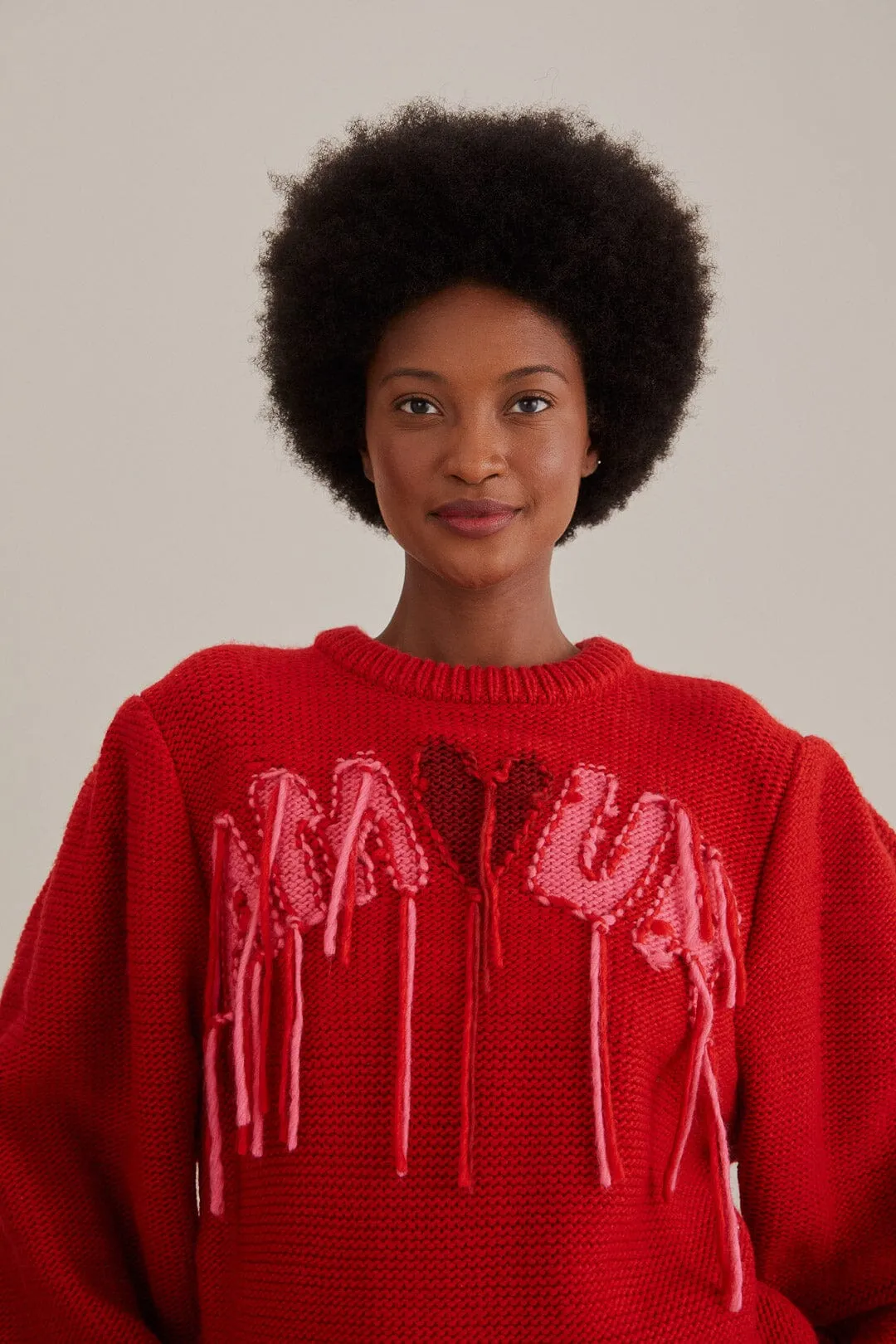 Amour Embroidered Knit Sweater Texture Tone