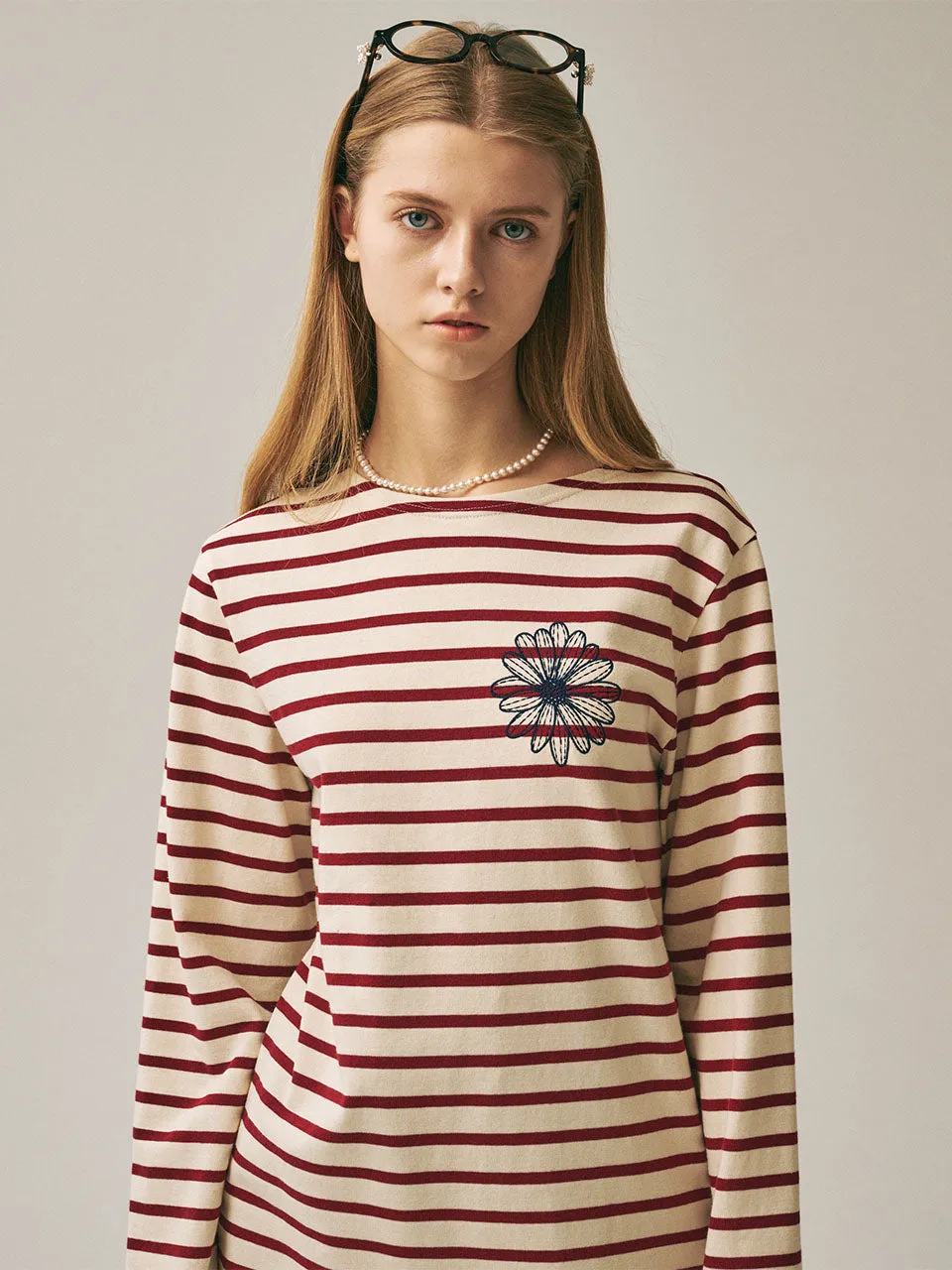 Quick Dry Wear [Back in stock on October 29] TSHIRT LONG SLEEVE STRIPE_BURGUNDY NAVY