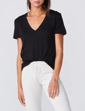 Cotton Modal Relaxed V Neck Tee, Black Minimal Comfort Wear
