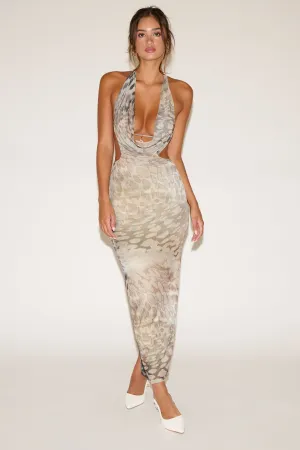 ABSTRACT LEOPARD PRINT COWL NECK MAXI DRESS Cool Simplicity