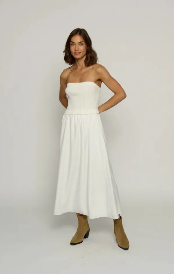 Tube Dress with Woven Skirt Sleek Wear Side Ruching