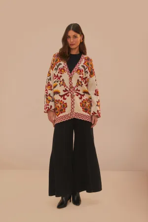 Cream Toucans Scarf Knit Cardigan No-Fuss Look Yearlong Favorite