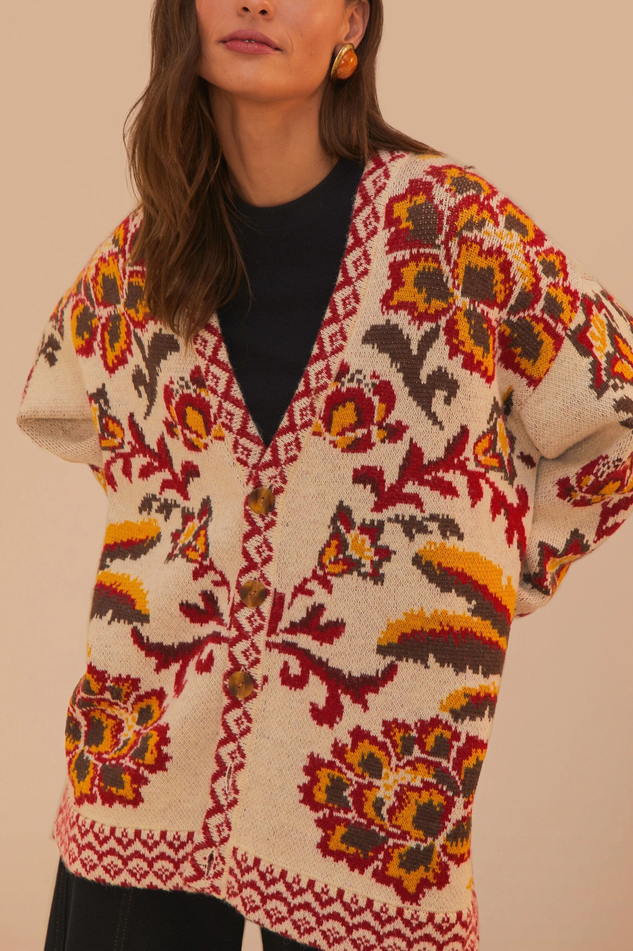 Everyday Comfort Cream Toucans Scarf Knit Cardigan