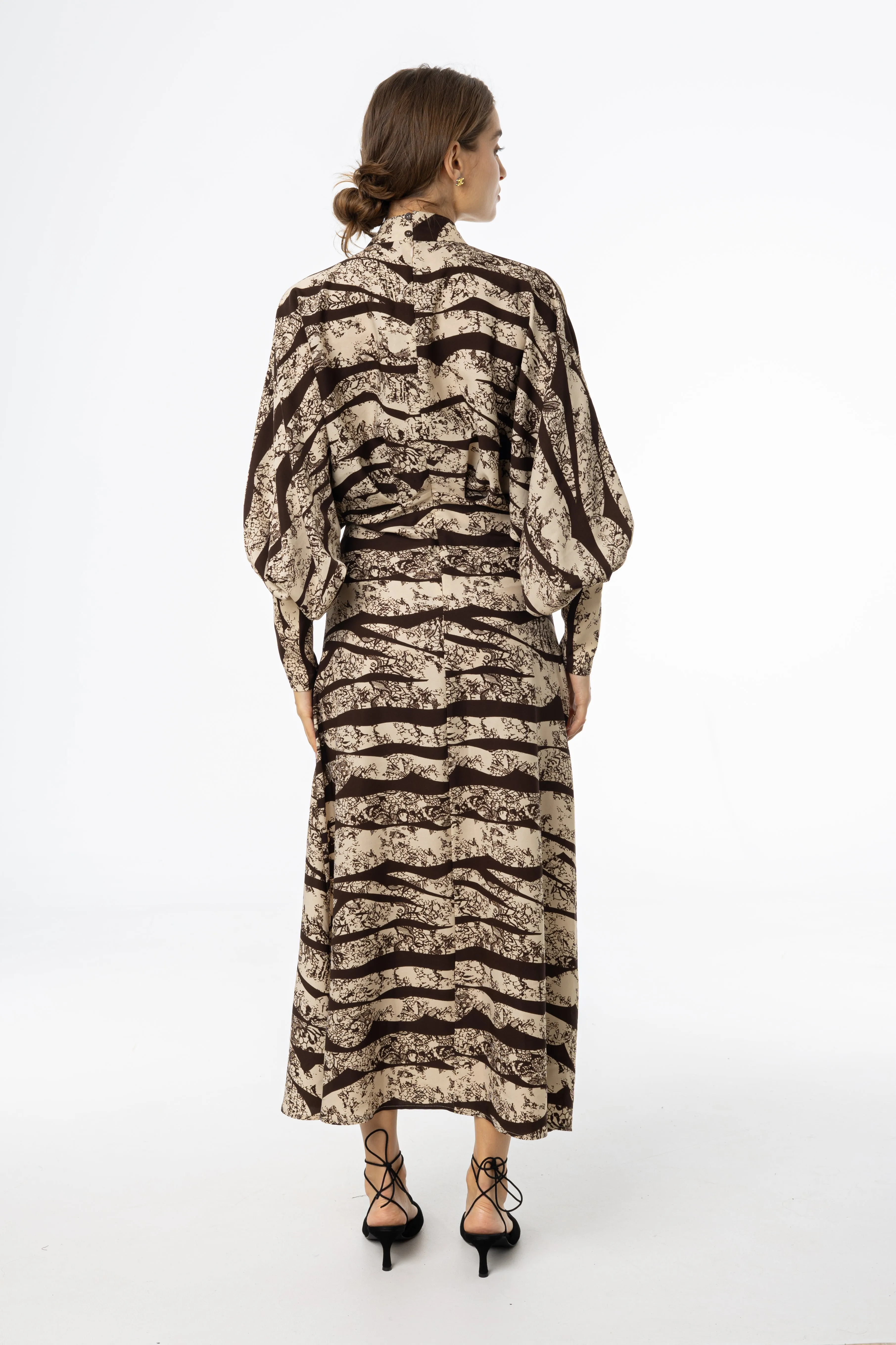 Brown Printed Draped Maxi Dress confident look Timeless Design