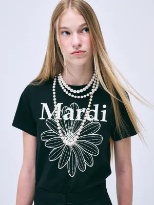 SLIM TSHIRT FLOWERMARDI_BLACK IVORY NoSideSeam Sleek Design Fit