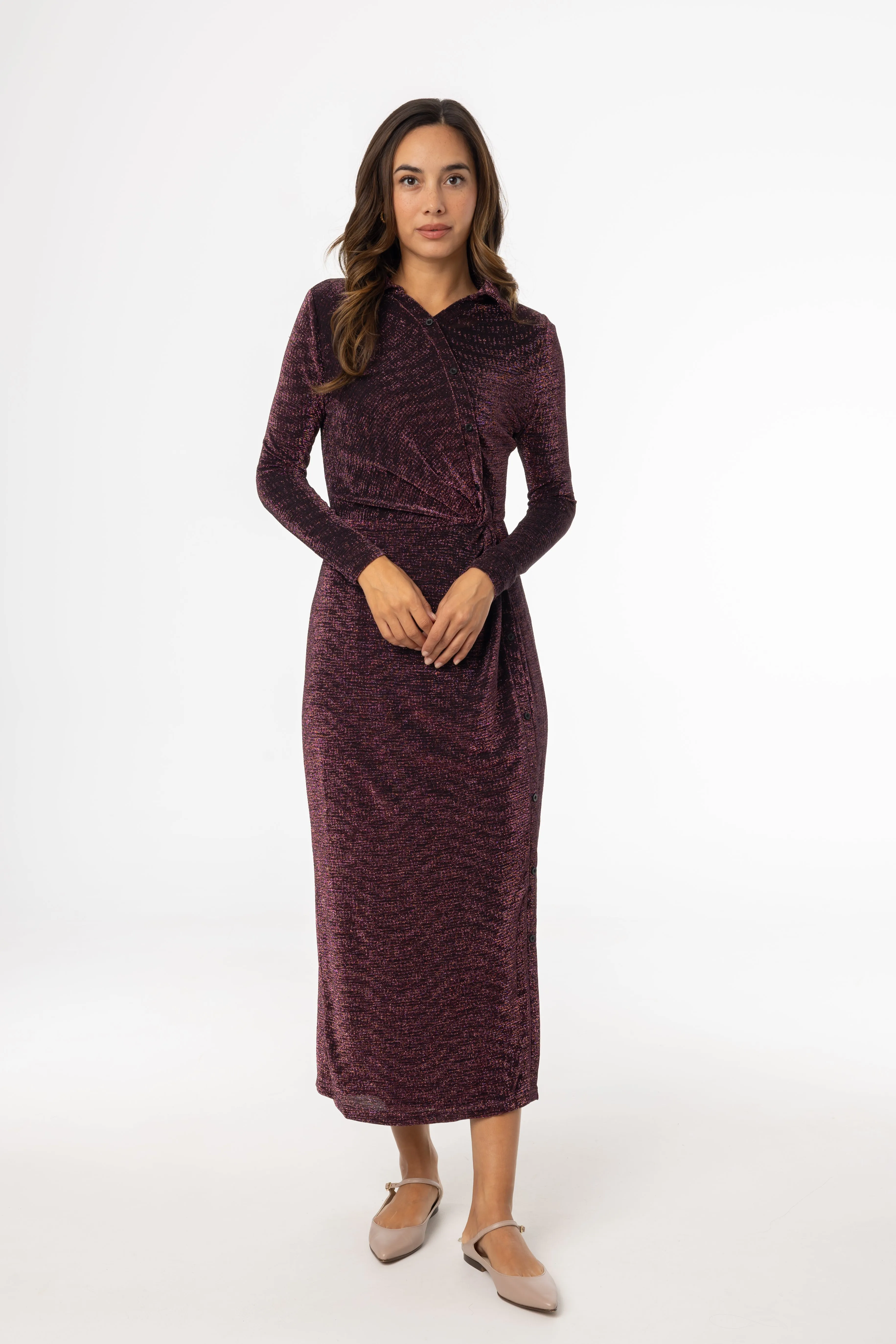 Chic Ensemble Purple Sparkle Side Button Maxi Dress