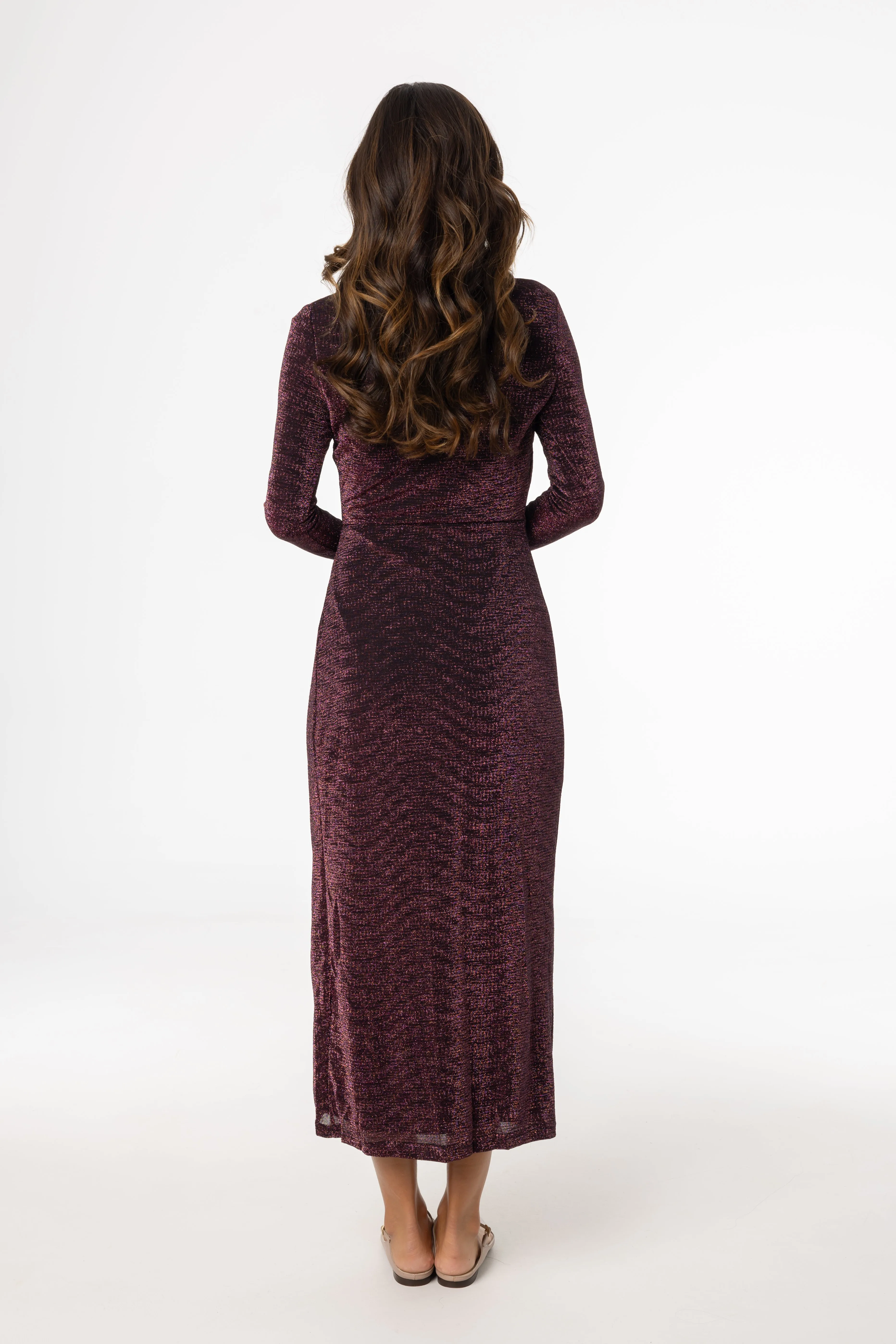 Soft Silhouette Purple Sparkle Side Button Maxi Dress