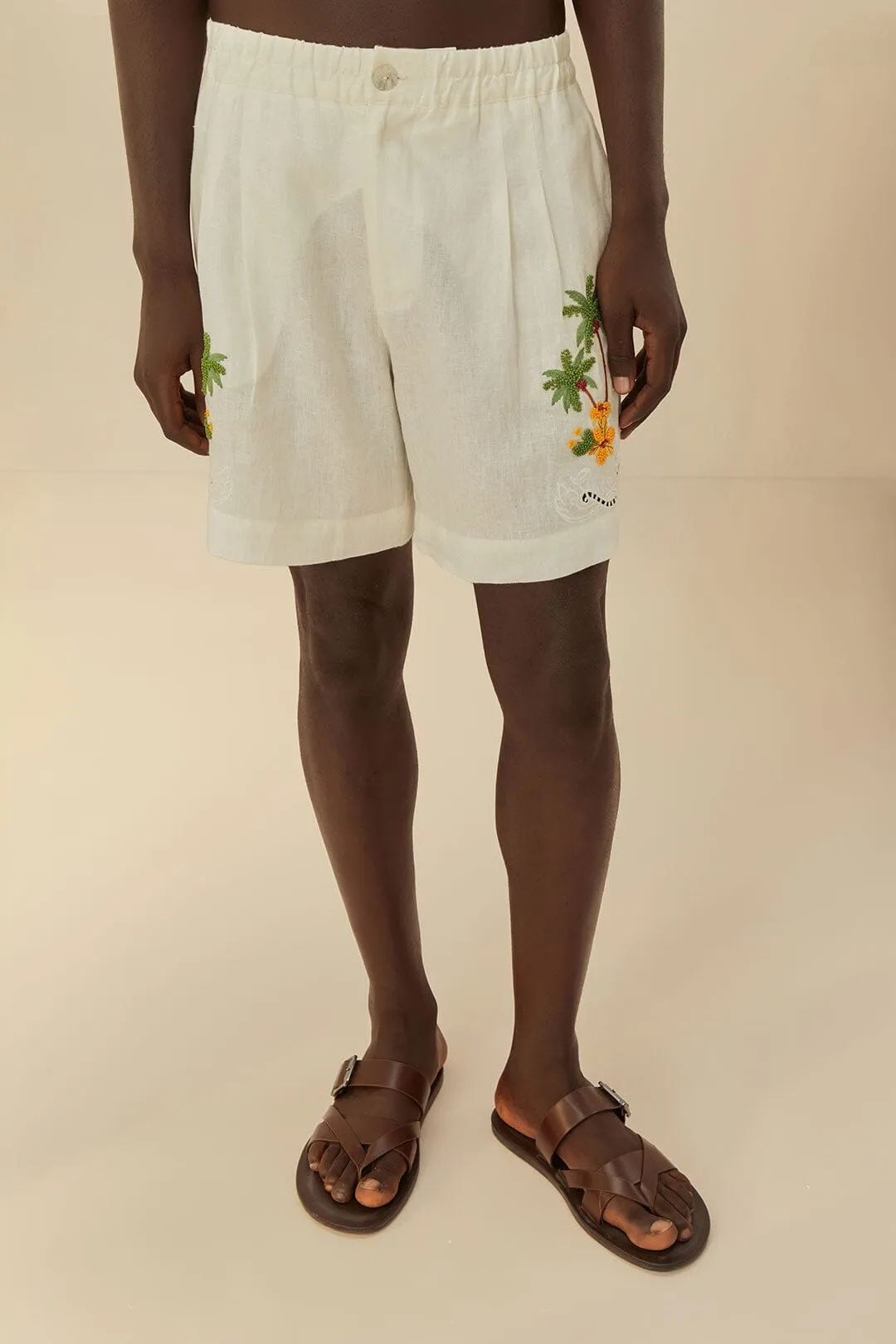 Tropical Destination Embroidered Euroflax? Premium Linen Shorts Exclusive Design