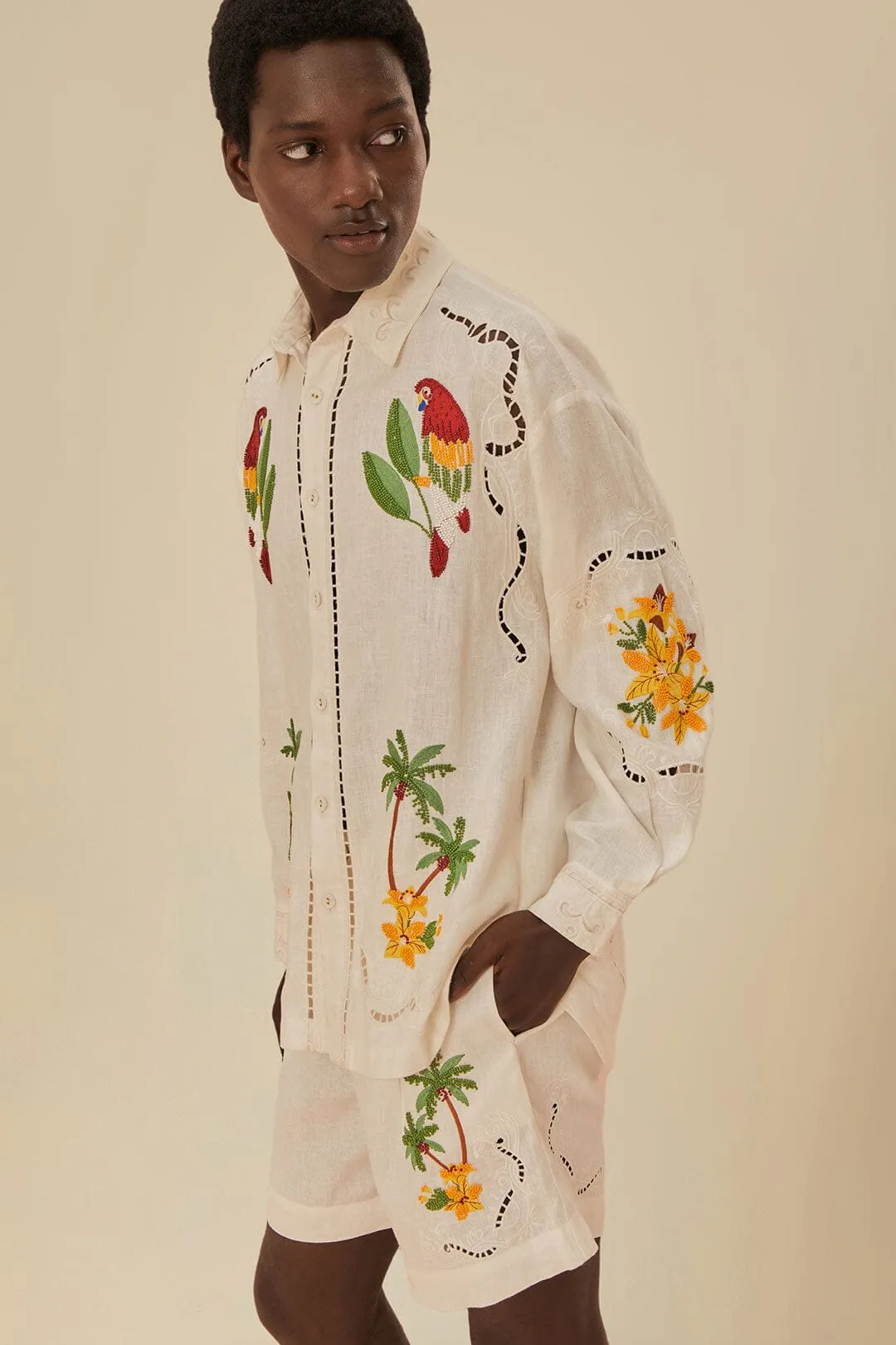 Tropical Destination Embroidered Euroflax? Premium Linen Shorts Comfy Active Wear fade resistant color