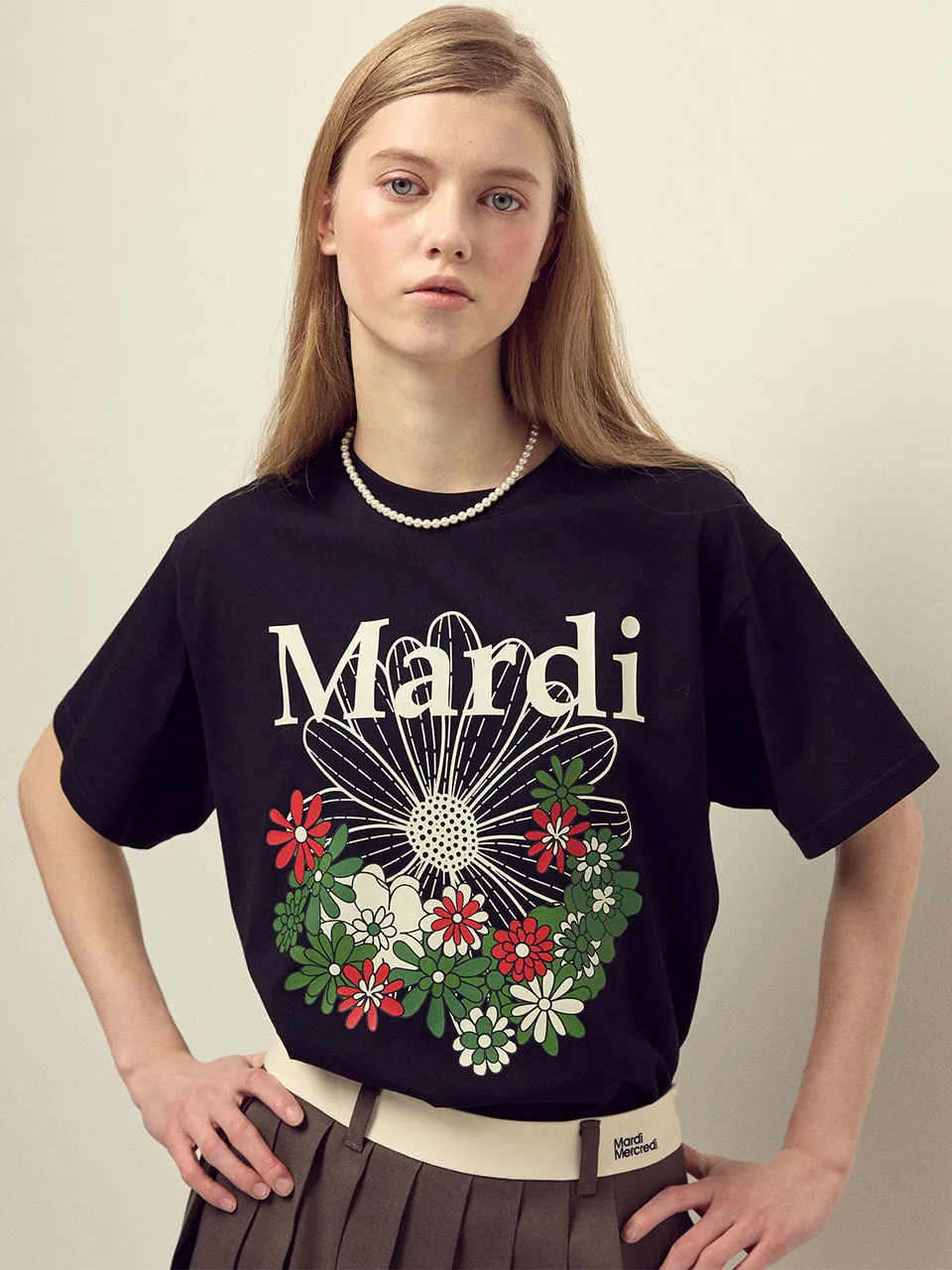 TSHIRT FLOWERMARDI JARDIN_BLACK IVORY Essential Wear