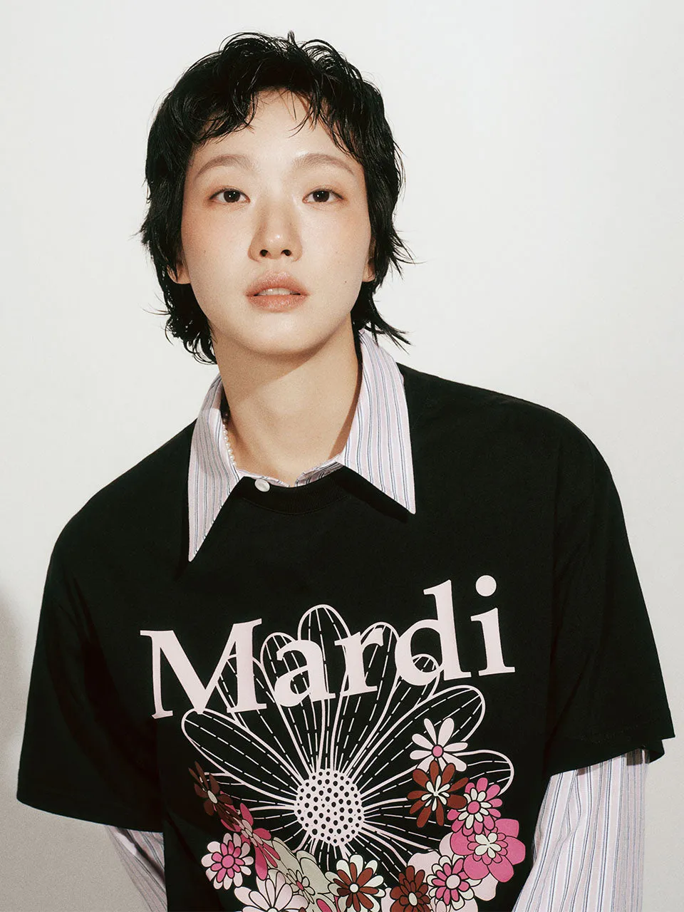 TSHIRT FLOWERMARDI JARDIN_BLACK PALEPINK Leisure Wear Cozy Touch