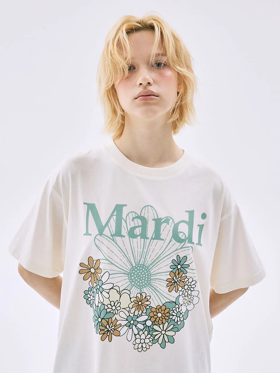 TSHIRT FLOWERMARDI JARDIN_CREAM MOSSGREEN insulated Comfort Fit Design