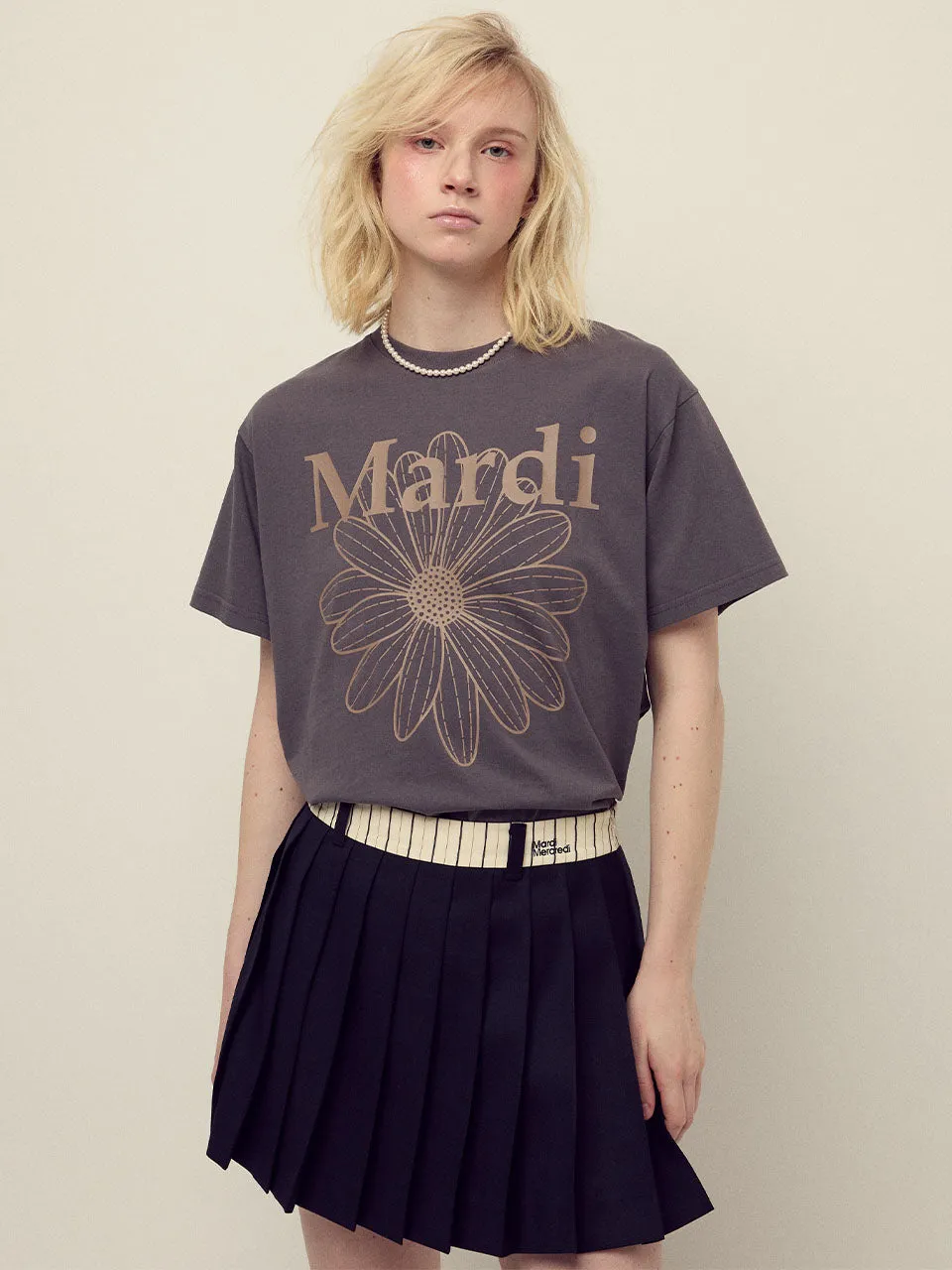 TSHIRT FLOWERMARDI_CHARCOAL TAUPE Longline Hemline