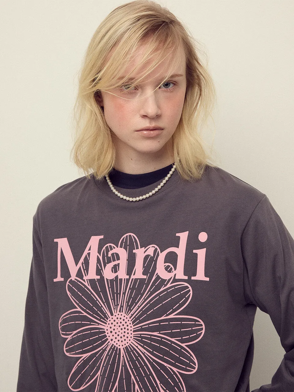 Sporty Active Wear Quick Slip TSHIRT LONG SLEEVE FLOWERMARDI_CHARCOAL PINK